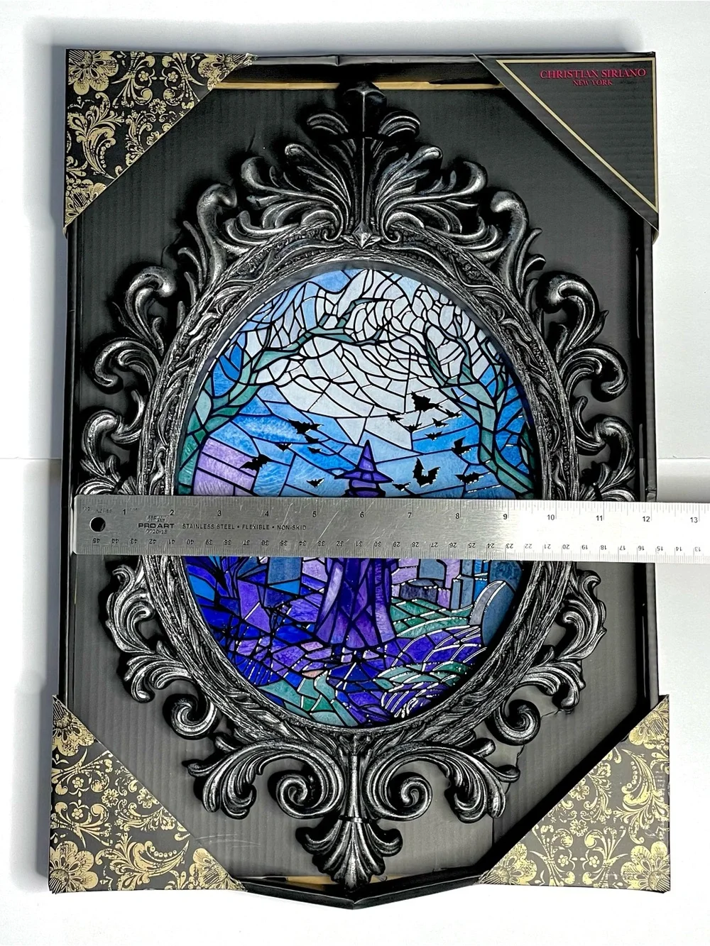 Viral Halloween Witch Cemetery Stained Glass Framed Wall Art